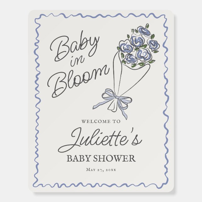 Blue Flower Market Floral Baby Shower Welcome Foam Board (Front)