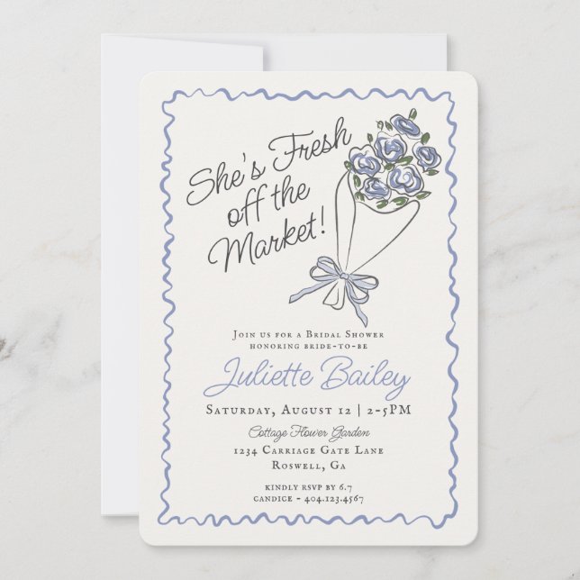 Blue Flower Market Floral Bridal Shower Invitation (Front)