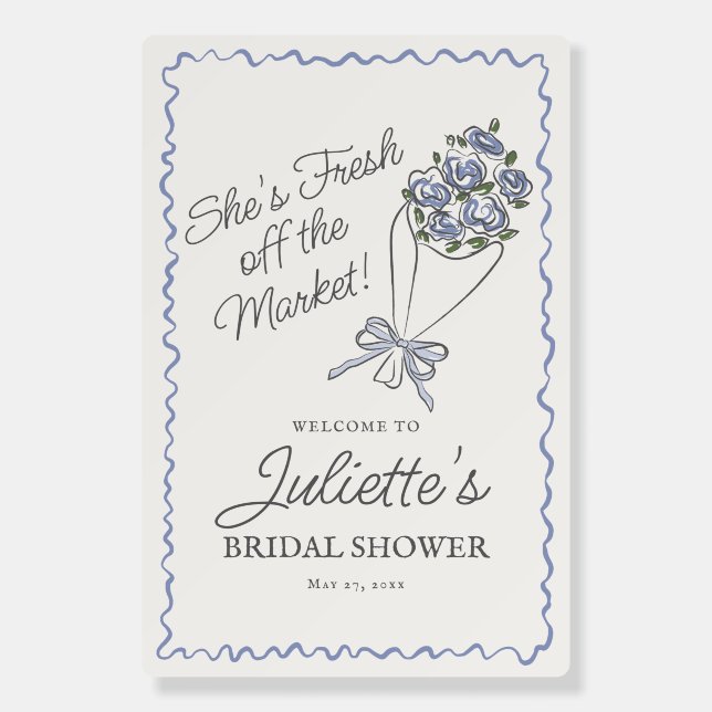 Blue Flower Market Floral Bridal Shower Welcome Foam Board (Front)