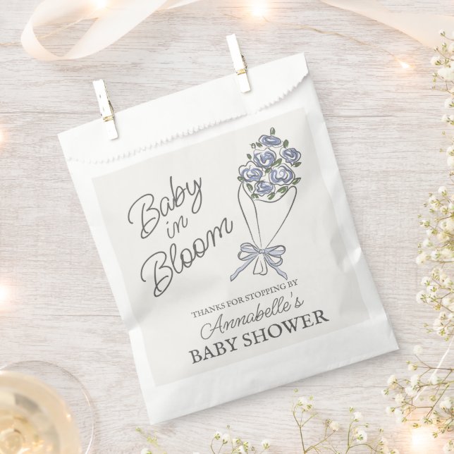 Blue Flower Market Fresh Floral Baby Shower Favor Bag (Clipped)