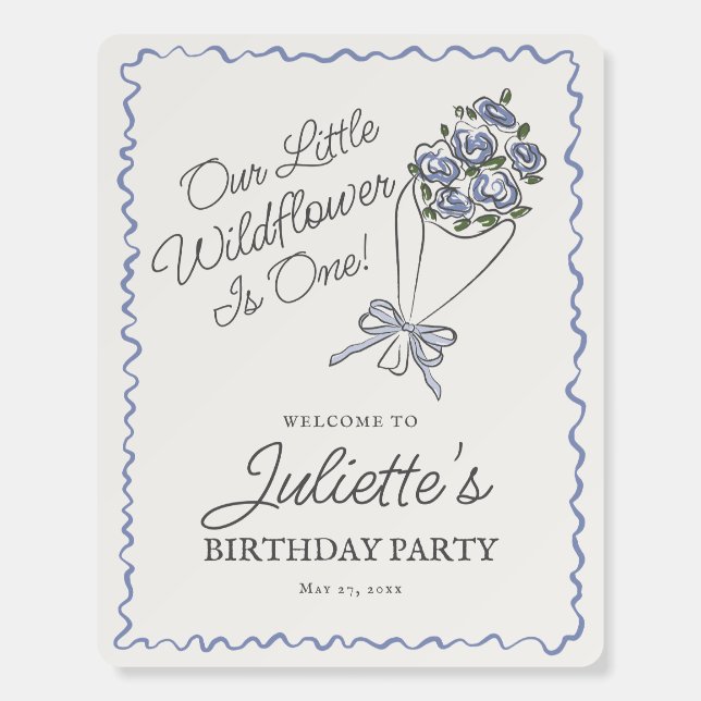 Blue Flower Market Fresh Floral Birthday Welcome Foam Board (Front)