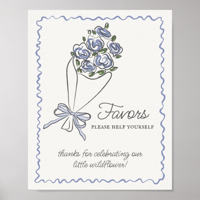 Blue Flower Market Fresh Floral Favors Sign (Front)