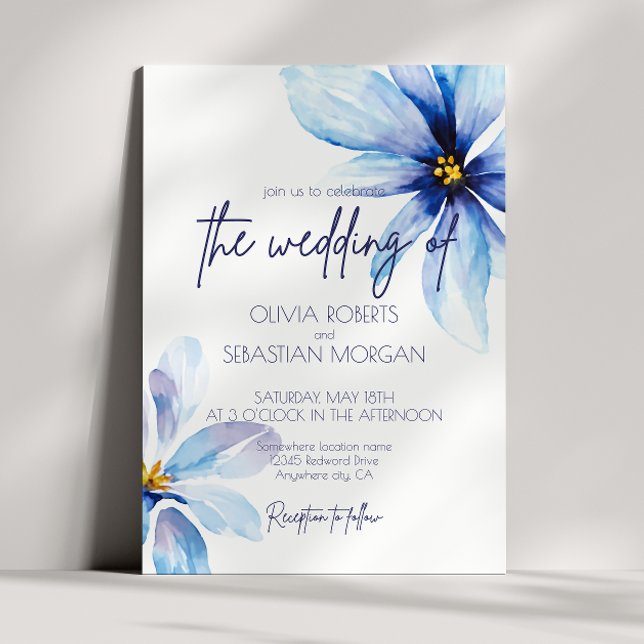 Blue Flower Minimalist elegant wedding Invitation (Creator Uploaded)