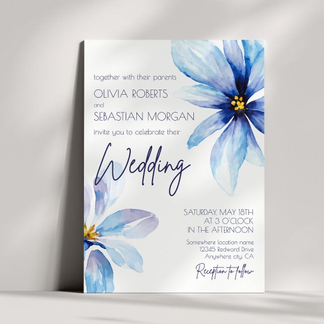 Blue Flower Minimalist elegant wedding Invitation (Creator Uploaded)