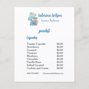 Blue Flower Mixer Bakery Business Menu Flyer
