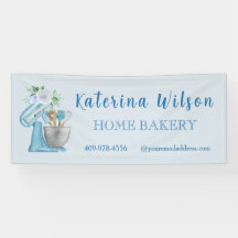 Blue Flower Mixer Small Bakery Logo Brand Banner