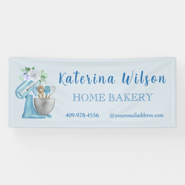 Blue Flower Mixer Small Bakery Logo Brand Banner (Horizontal)