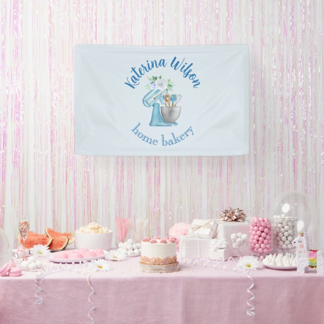  Blue Flower Mixer Small Bakery Logo Brand Banner (Party)