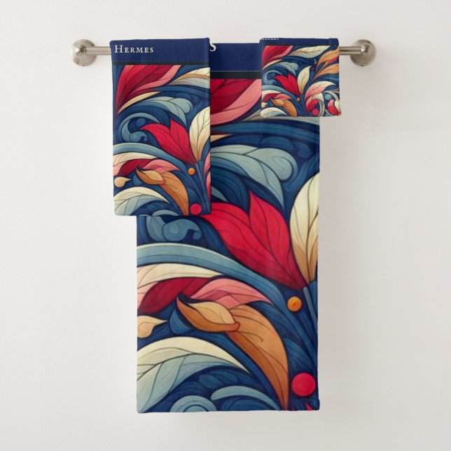 Blue Flower Morris art Bath Towel Set (Insitu)