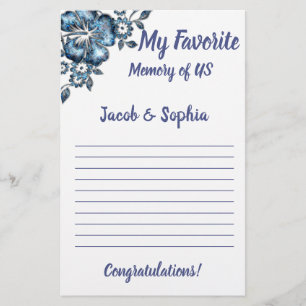 BLUE FLOWER MY MEMORY BRIDAL SHOWER GAME CARD FLYER