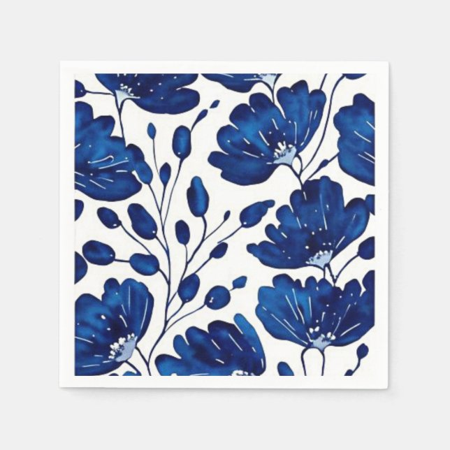 blue flower navy blue napkins (Front)