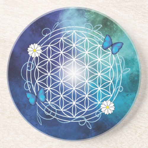 blue flower of life sacred geometricmandala coaster