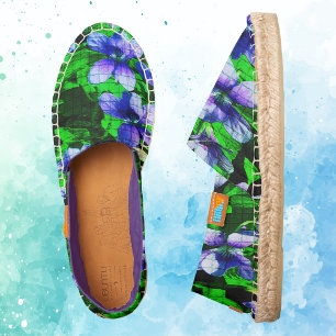 Blue Flower of Wood Violet Mosaic Pattern Espadrilles