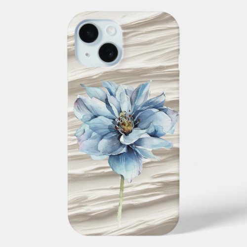 Blue Flower On Abstract Ivory Texture iPhone 15 Case