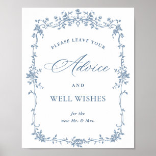 Blue Flower Ornate Victorian Grace Advice & Wishes Poster