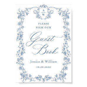 Blue Flower Ornate Victorian Grace Guestbook Sign