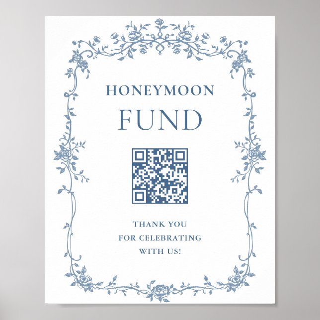 Blue Flower Ornate Victorian Grace Honeymoon Fund Poster (Front)
