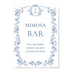 Blue Flower Ornate Victorian Grace Mimosa Bar Sign