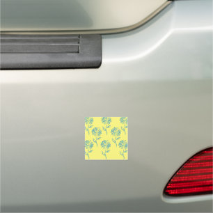 Blue Flower Outline In A Yellow Background Car Magnet