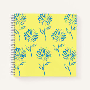 Blue Flower Outline In A Yellow Background Notebook
