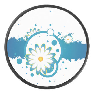 Blue Flower Paint Splash Hockey Puck