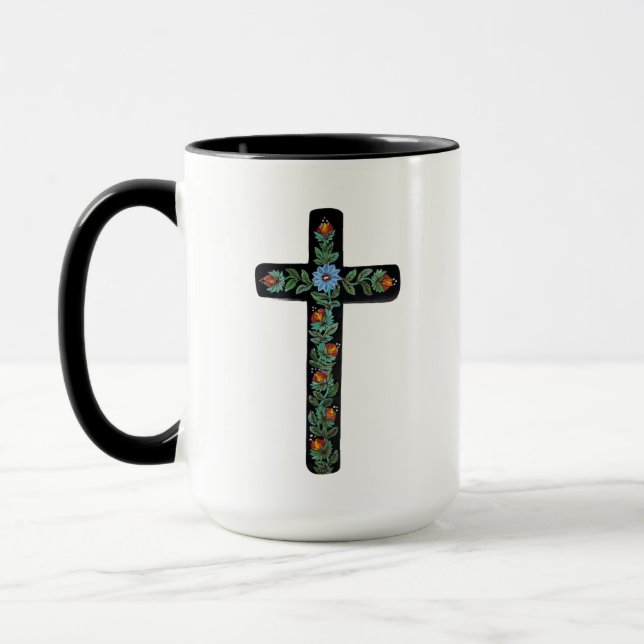 Blue Flower Painted Cross Mug (Left)
