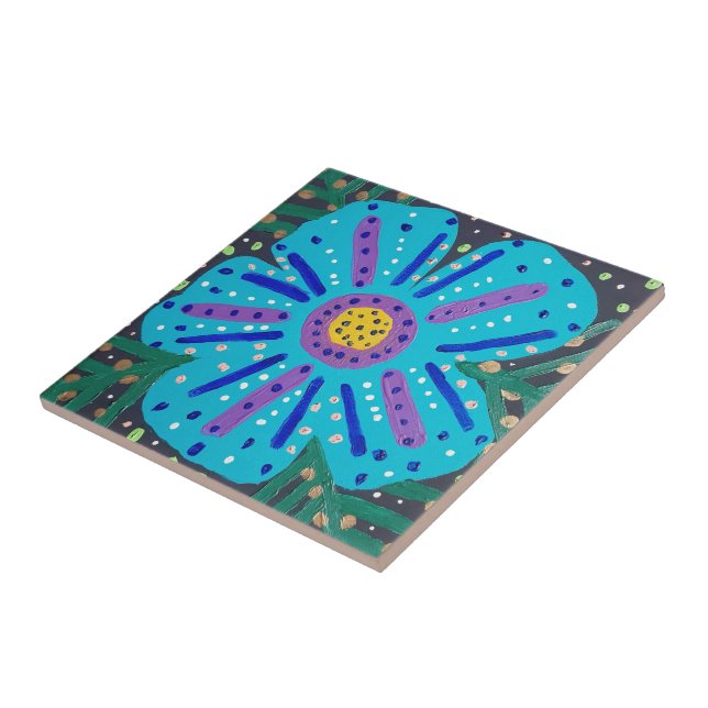 Blue Flower Painting  Ceramic Tile (Side)