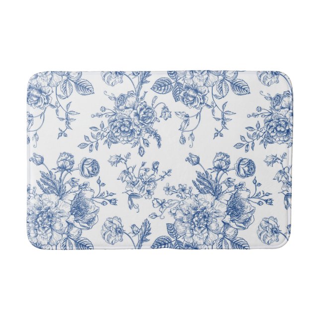 Blue Flower Pattern Bath Mat (Front)
