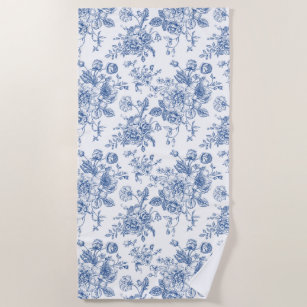 Blue Flower Pattern Beach Towel