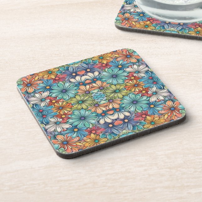Blue flower pattern beverage coaster (Left Side)