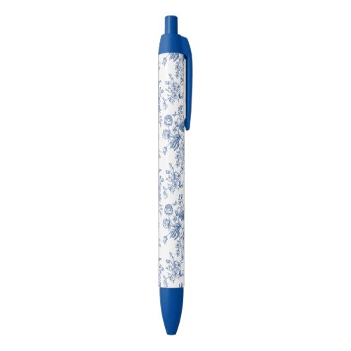 Blue Flower Pattern Black Ink Pen