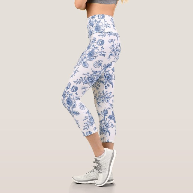 Blue Flower Pattern Capri Leggings (Left)