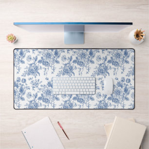 Blue Flower Pattern Desk Mat