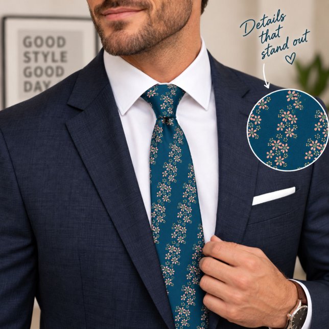 Blue Flower Pattern Floral Neck Tie (Creator Uploaded)