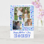 Blue Flower Pattern Happy Mother`s Day 3 Photo  Card