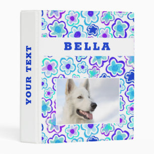 Blue Flower Pattern Keepsake Pet Dog Photo Album Mini Binder