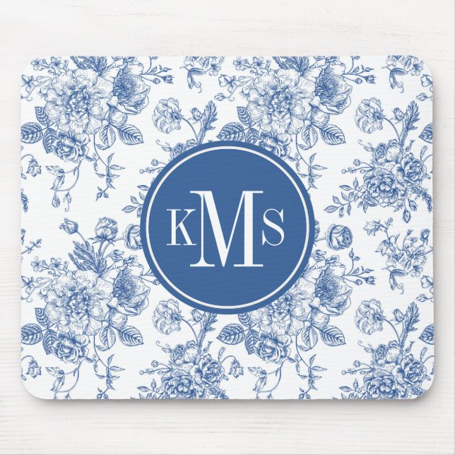 Blue Flower Pattern Mouse Pad (Front)