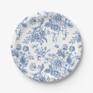 Blue Flower Pattern Paper Plates