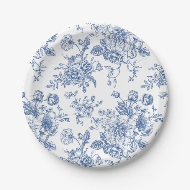 Blue Flower Pattern Paper Plates (Front)