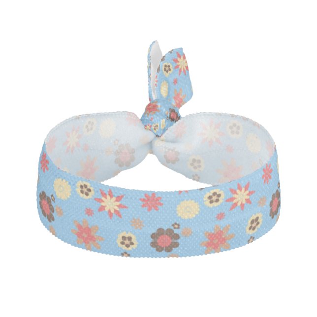 Blue flower pattern ribbon hair tie (Front)