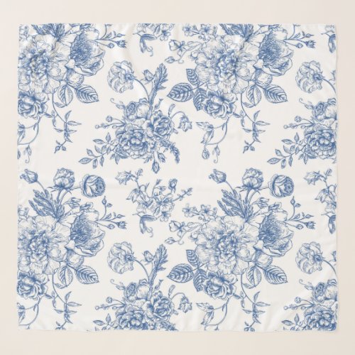 Blue Flower Pattern Scarf