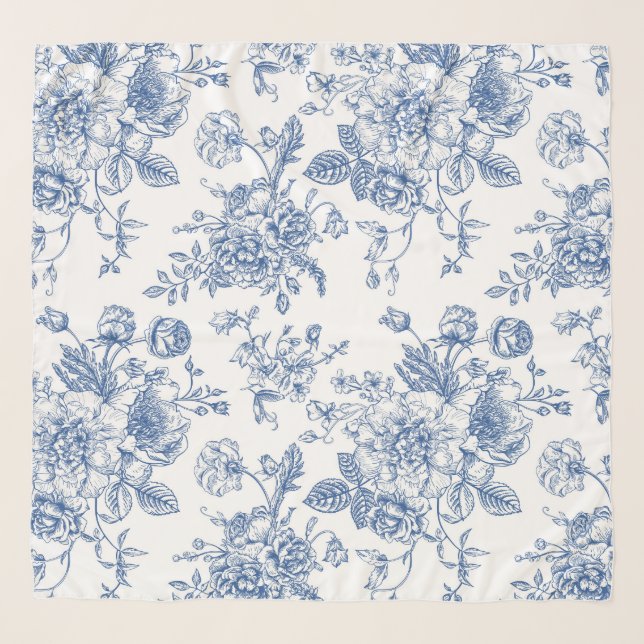 Blue Flower Pattern Scarf (Front)