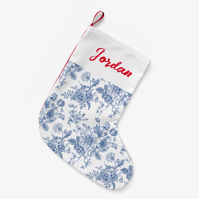 Blue Flower Pattern Small Christmas Stocking (Front (Hanging))