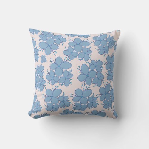 Blue Flower Pattern Throw Pillow