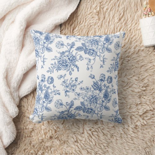 Blue Flower Pattern Throw Pillow