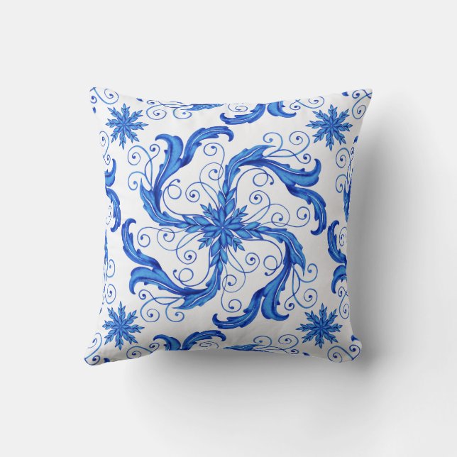 Blue flower pattern throw pillow (Back)