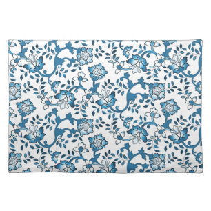 Blue Flower Pattern Vintage Ornament Illustration Cloth Placemat