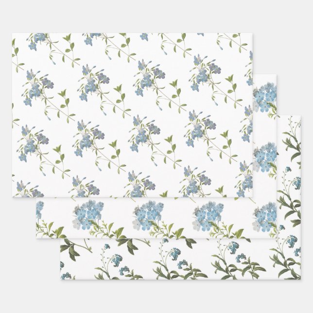 Blue Flower Pattern Wrapping Paper Sheets (Set)