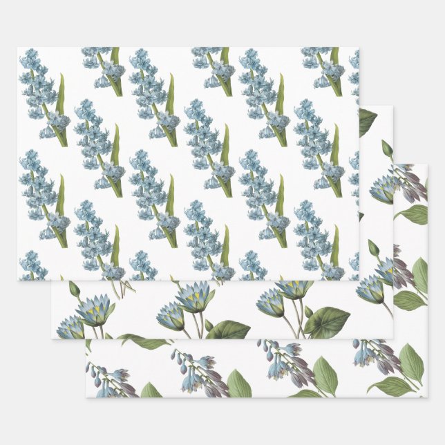 Blue Flower Pattern Wrapping Paper Sheets (Set)