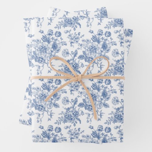 Blue Flower Pattern Wrapping Paper Sheets